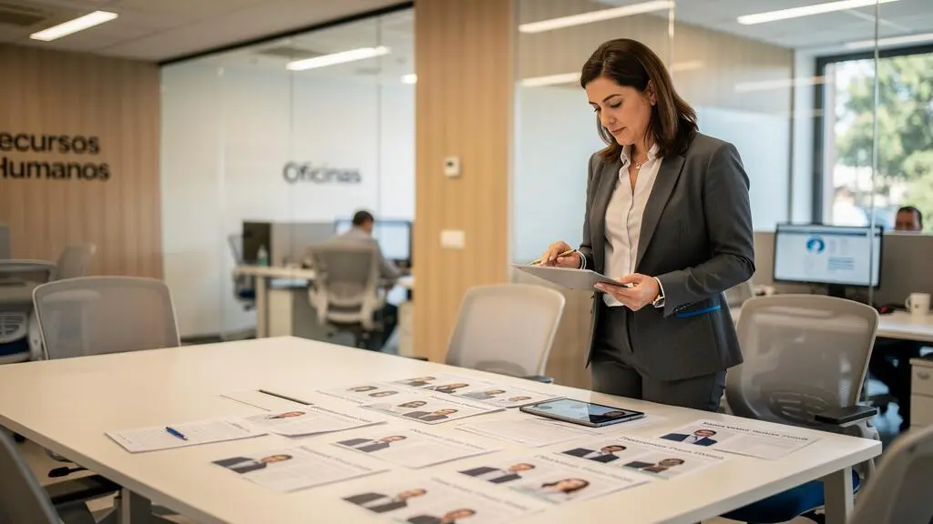 Recruteur professionnel analysant des profils de candidats dans un cabinet de recrutement espagnol
